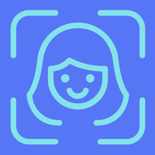 A simple blue logo representing facial recognition technologies.